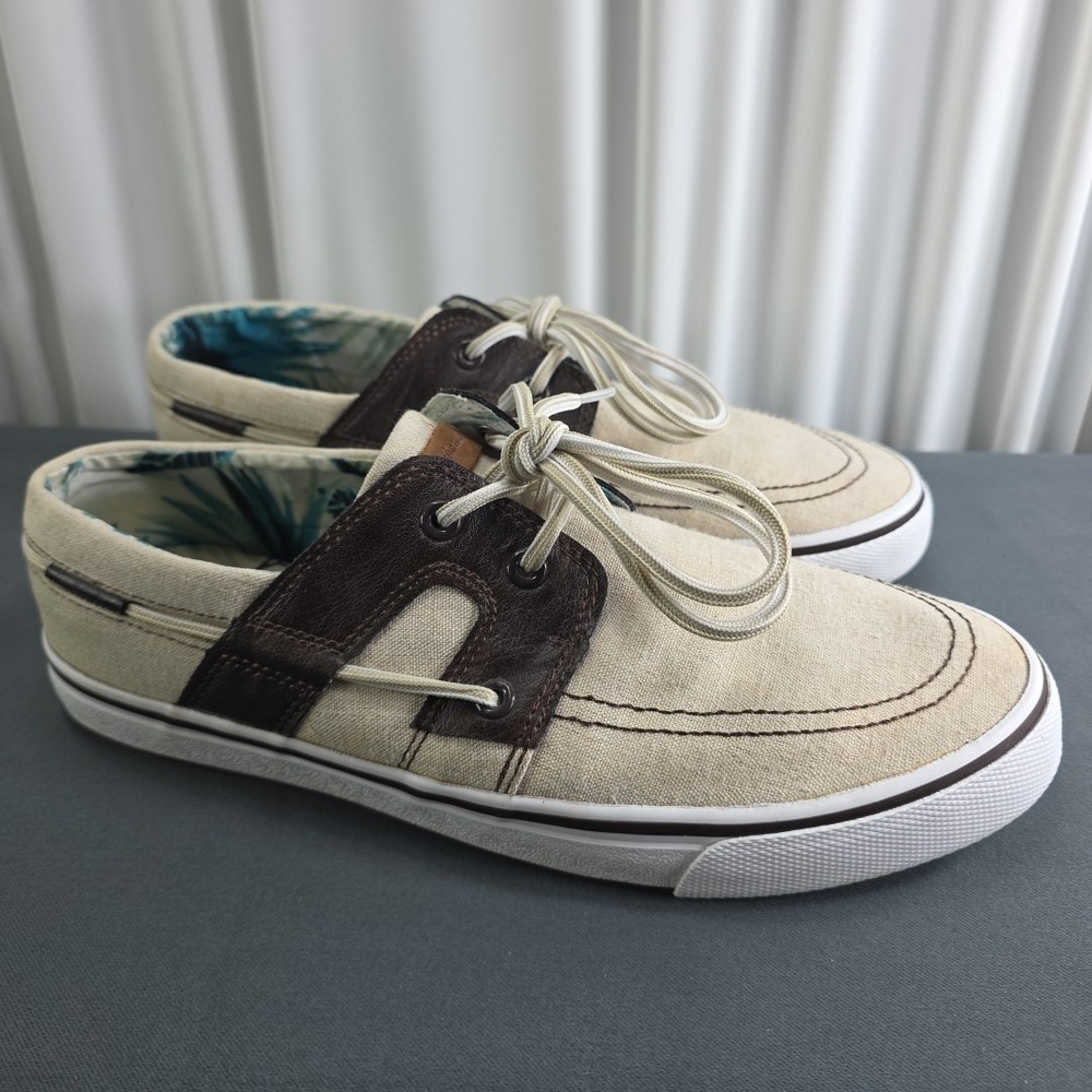Tommy Bahama Men's US Size 10 Boat Shoes‎ Khaki Canvas Dock Pool Beach